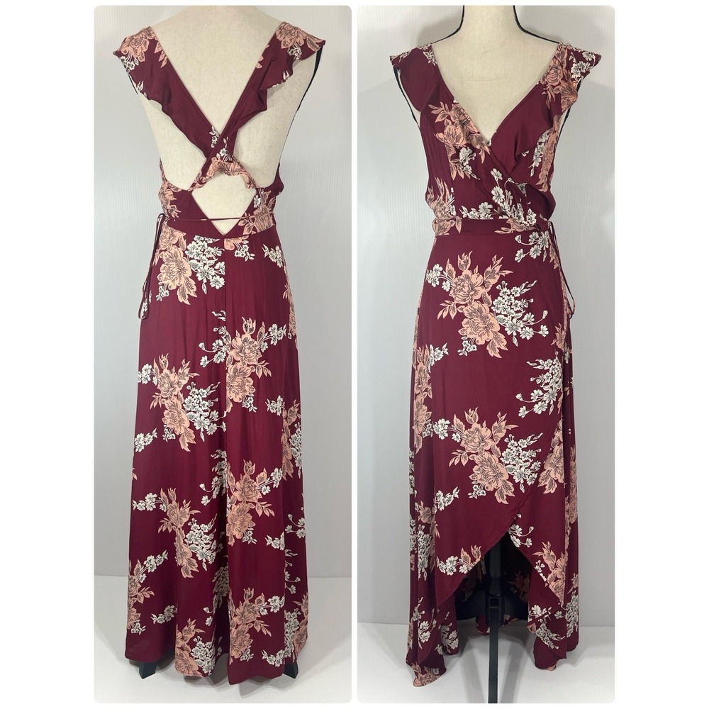 Privacy Please Revolve Fillmore Floral Maxi Dress Size Small Red High Low Ruffle - Picture 2 of 8
